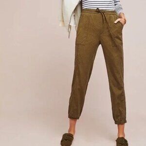 Anthropologie Olive Navy Polka Dot Joggers (S)